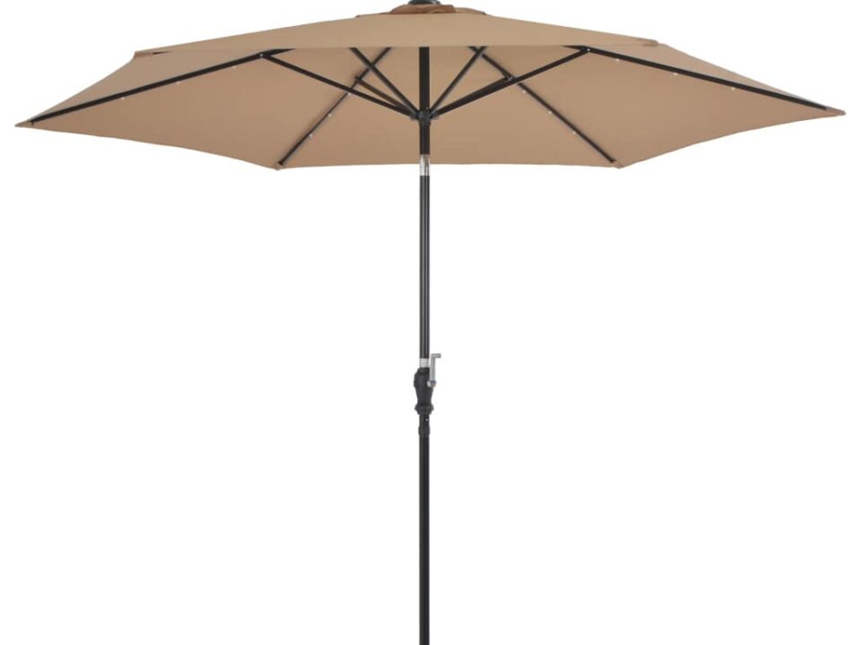 Tuinparasol met LED-verlichting en stalen paal 300 cm taupe