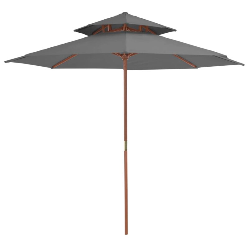 Xl Dubbeldekker parasol met houten paal 270 cm antraciet
