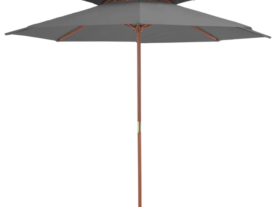Xl Dubbeldekker parasol met houten paal 270 cm antraciet