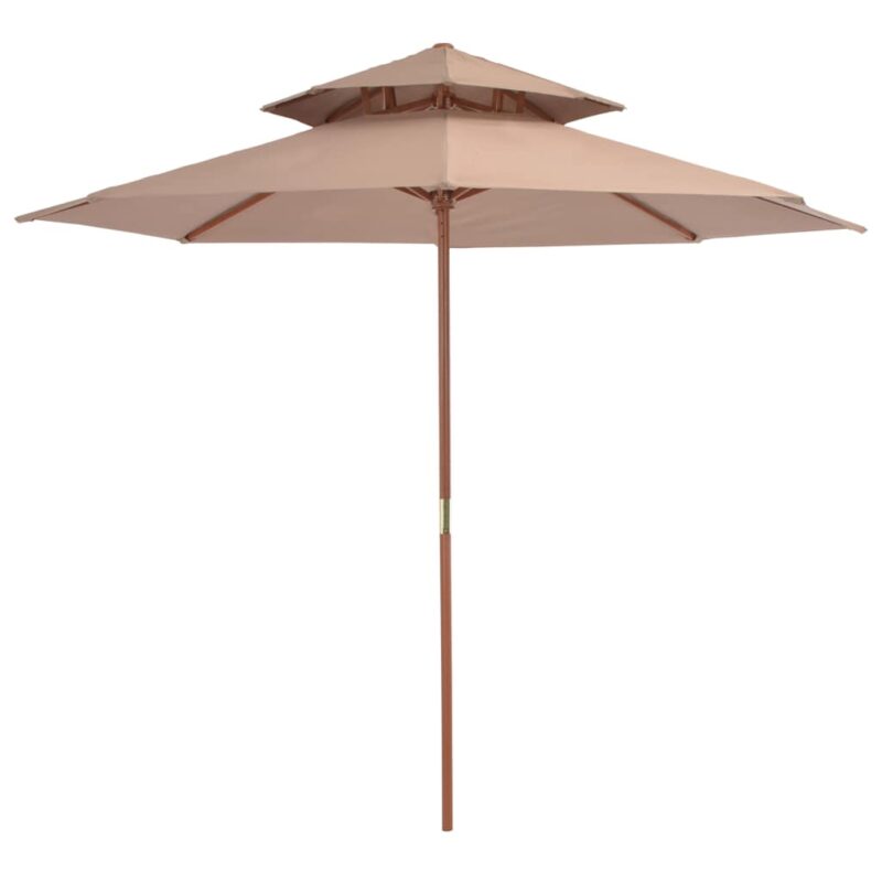 Xl Dubbeldekker parasol met houten paal 270 cm taupe